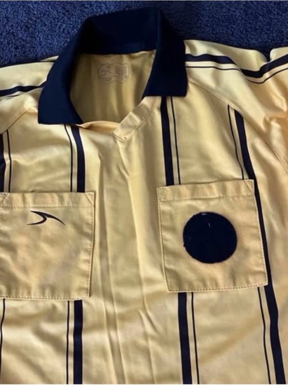 Men's Yellow referee shirt with black Stripes -short sleeve
